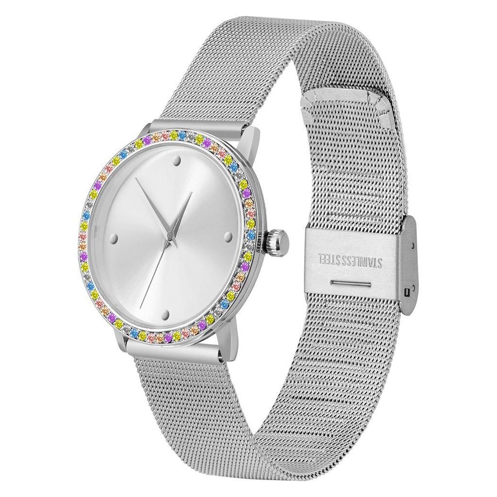 Damen Armbanduhr silber Zirkonia pastell Edelstahl Produktbild 