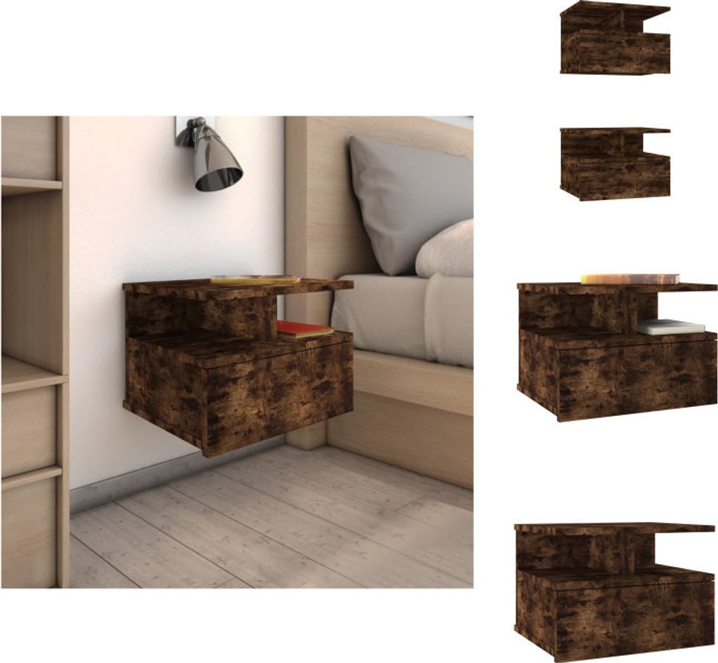 vidaXL Nachttisch 2Stk. Hängend Räuchereiche 40x31x27 cm Holzwerkstoff - Nachttische