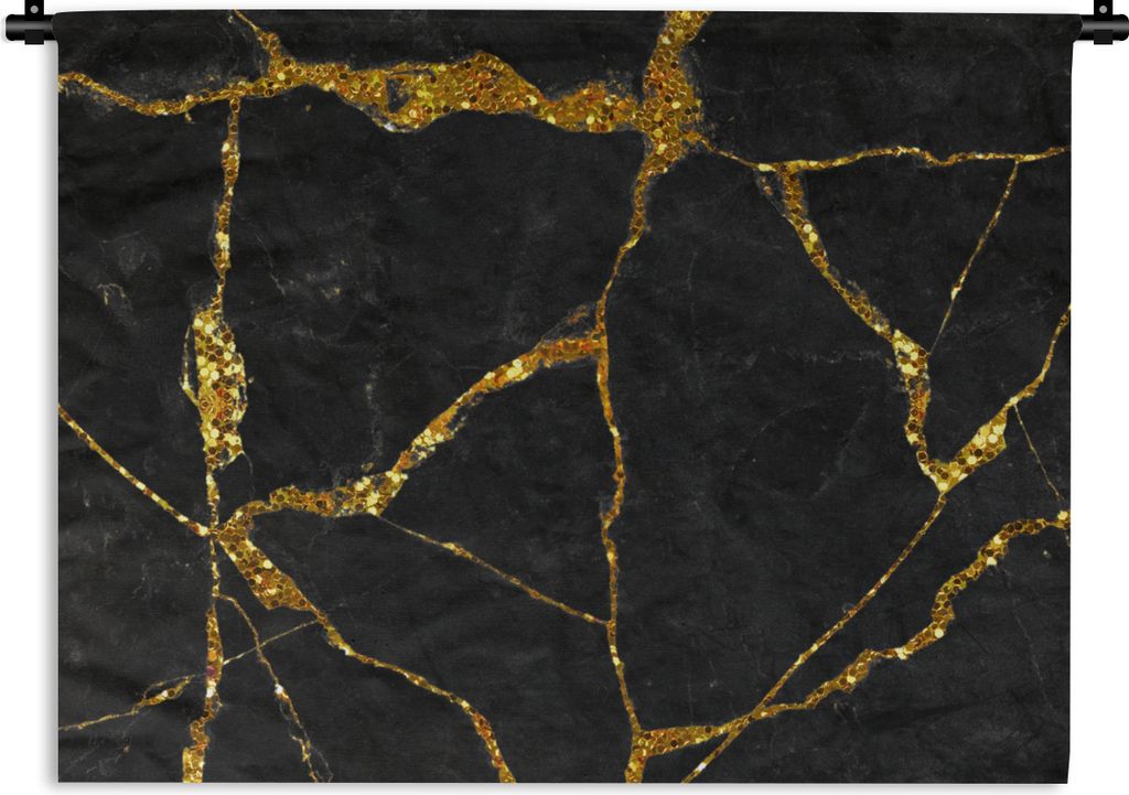 MuchoWow Wandteppich Wandbehang Marmor - Gold - Schwarz - Marmoroptik - Glitter 150x112.50 cm Tapisserie Dekoration Wandtuch - Wanddecke - Wandte...