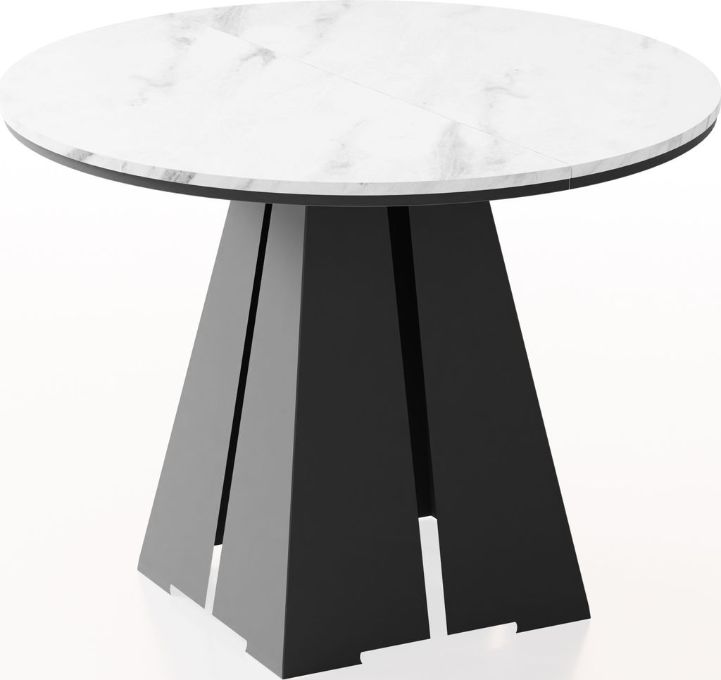 Runder Ausziehbarer Esstisch mit Schwarzem Metallgestell - Moderner Industrieller Tisch in Weißer Marmoroptik für Esszimmer oder Küche - 100 cm ...