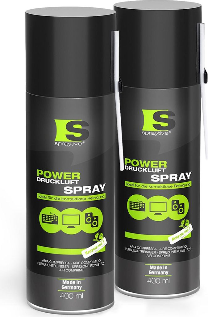Spraytive 2 x 400ml Power Druckluftspray - Air Duster, Druckluftreiniger, Luftdruckspray, Reinigungsspray