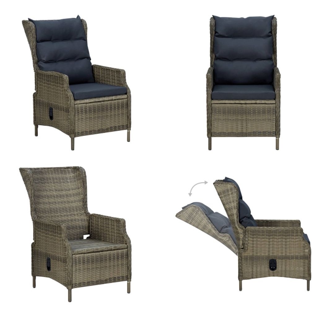 vidaXL Verstellbarer Gartensessel mit Auflagen Poly Rattan Braun - Outdoor Stuhl - Outdoor Stühle - Gartenstuhl - Gartenstühle