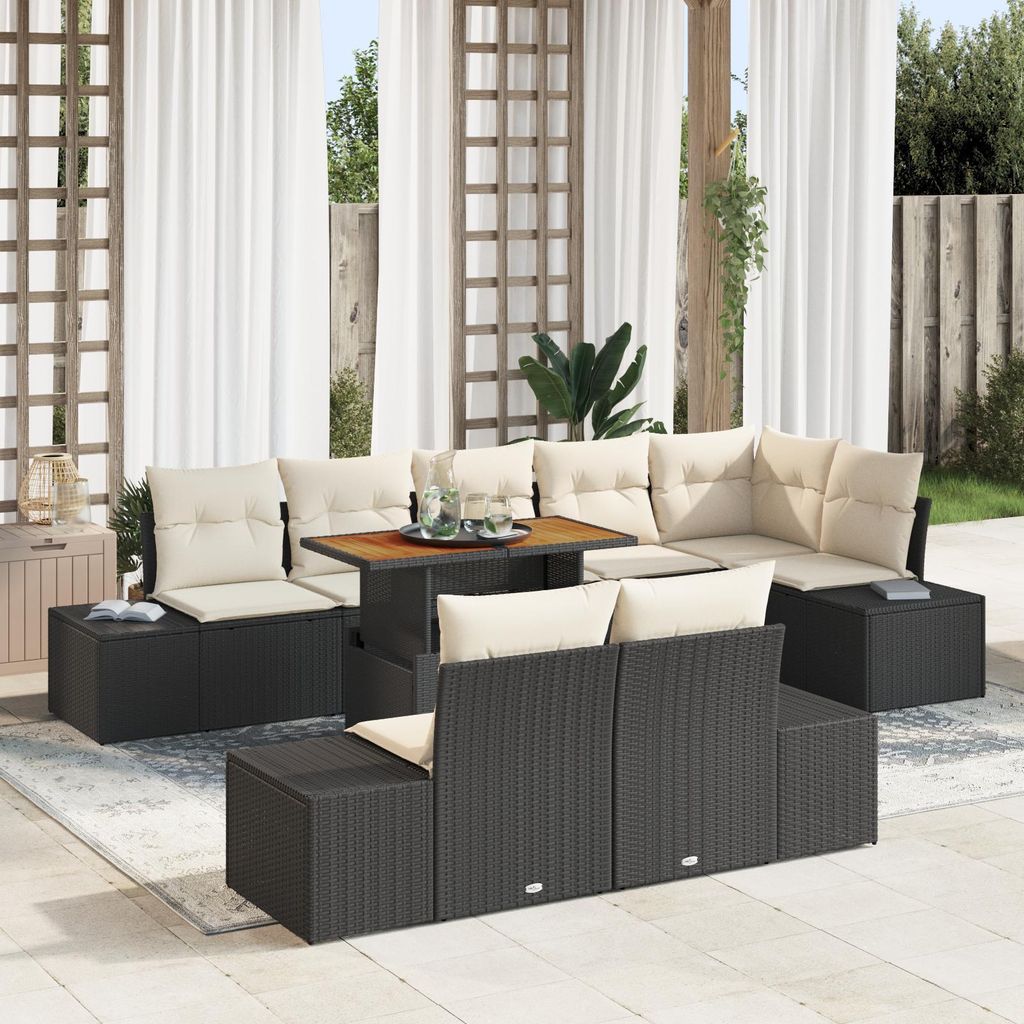 Cloris Gartenlounge Set 9-tlg. Garten-Sofagarnitur mit Kissen Schwarz Poly Rattan - Terassenmöbel Gartenmöbel Design9768122
