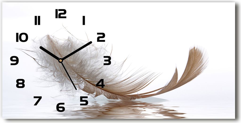 Wanduhr aus Glas – 60x30 cm - Glasbild - Glasuhr - Gehärtetes Glas - schwarze-zeiger - Feder auf dem Wasser