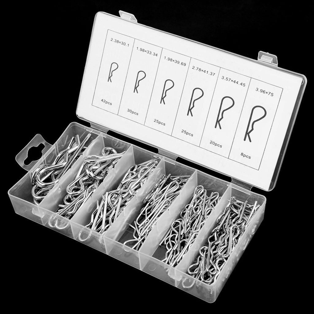 150pcs R Cotter Pin Traktor Pin Clip Sortiment Fastener Set 6 verschiedene Größen mit Kunststoff-Box