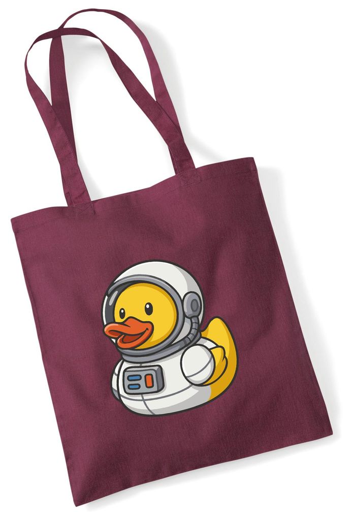 Huuraa Jutebeutel Quietscheente Astronaut Gummiente Raumfahrer 10 Liter Burgundy Baumwolle Tasche Geschenkidee