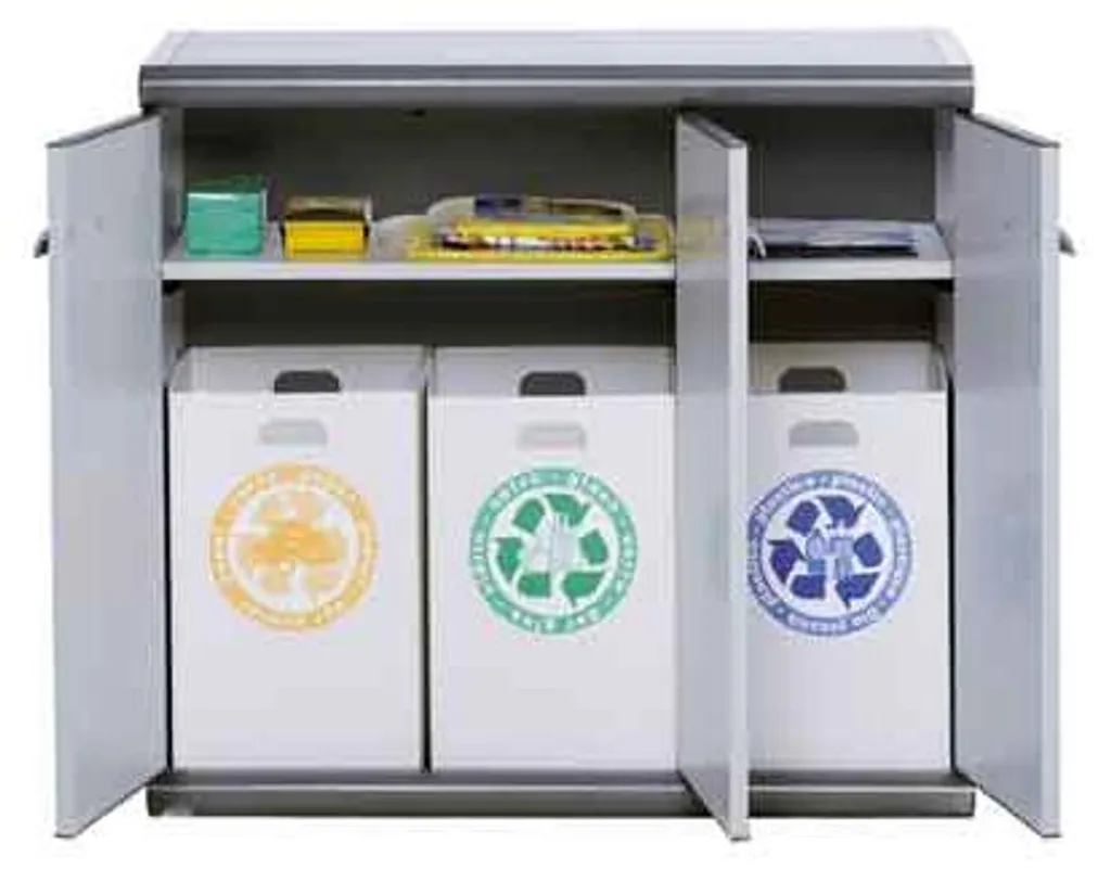 Meuble bas pour le tri sélectif Scik à 3 portes - 93,6 x 39 x 86 cm