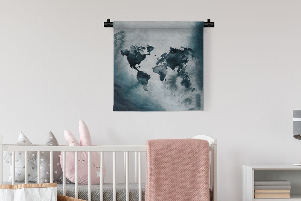MuchoWow® Wandteppich Wandbehang Weltkarte - Blau - Produktbild 