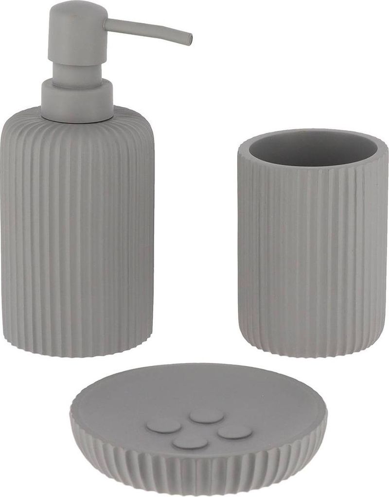 Becherset seifenspender und seifenschale aus gestreiftem polyresin - grau - Tendance
