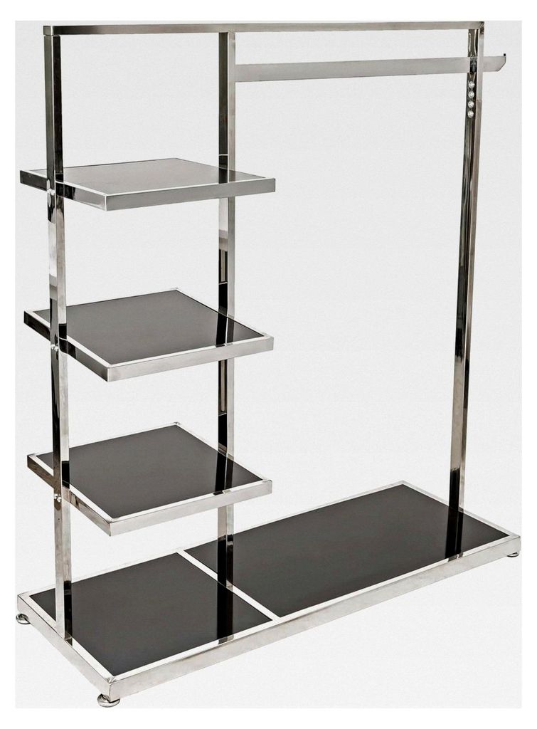 Mittelraumständer mit 3 Regalablagen in Schwarz, Kleiderständer Gestell in Chrom, Konfektionsständer H137 x B130 x T45 cm, stabiler Garderobenst...