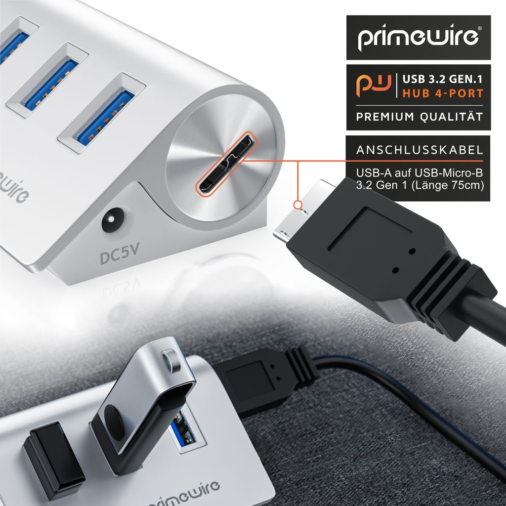 Primewire USB 3.2 Hub Gen.2 mit 4 Ports, 10 Gbps, 4-Port, Produktbild 4