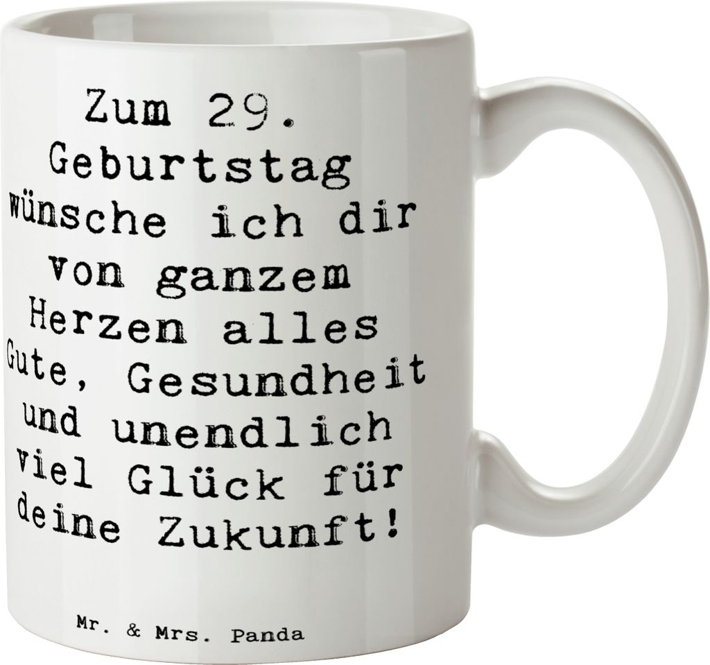 Mr. & Mrs. Panda Kaffeebecher Spruch 29. Geburtstag Wünsche - Weiß - Geschenk, Happy Birthday, unendlich viel Glück, neues Lebensjahr, Kaffeetas...