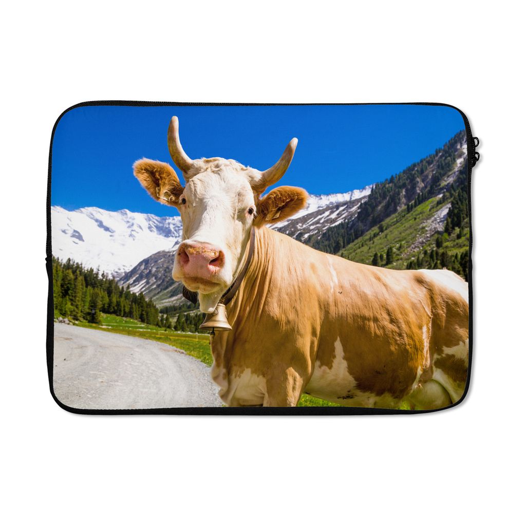 MuchoWow Laptop Hülle 13 Zoll Kuh - Schnee - Alpen Laptoptasche - Laptophülle - Sleeve - Rundumschutz