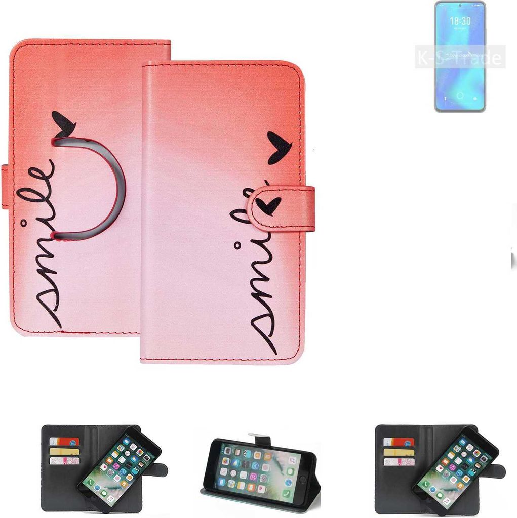 K-S-Trade Schutzhülle Handyhülle kompatibel mit Meizu 18x Hülle cover bookstyle Etui ''smile'' rot Standfunktion Kameraschutz (1Stk)