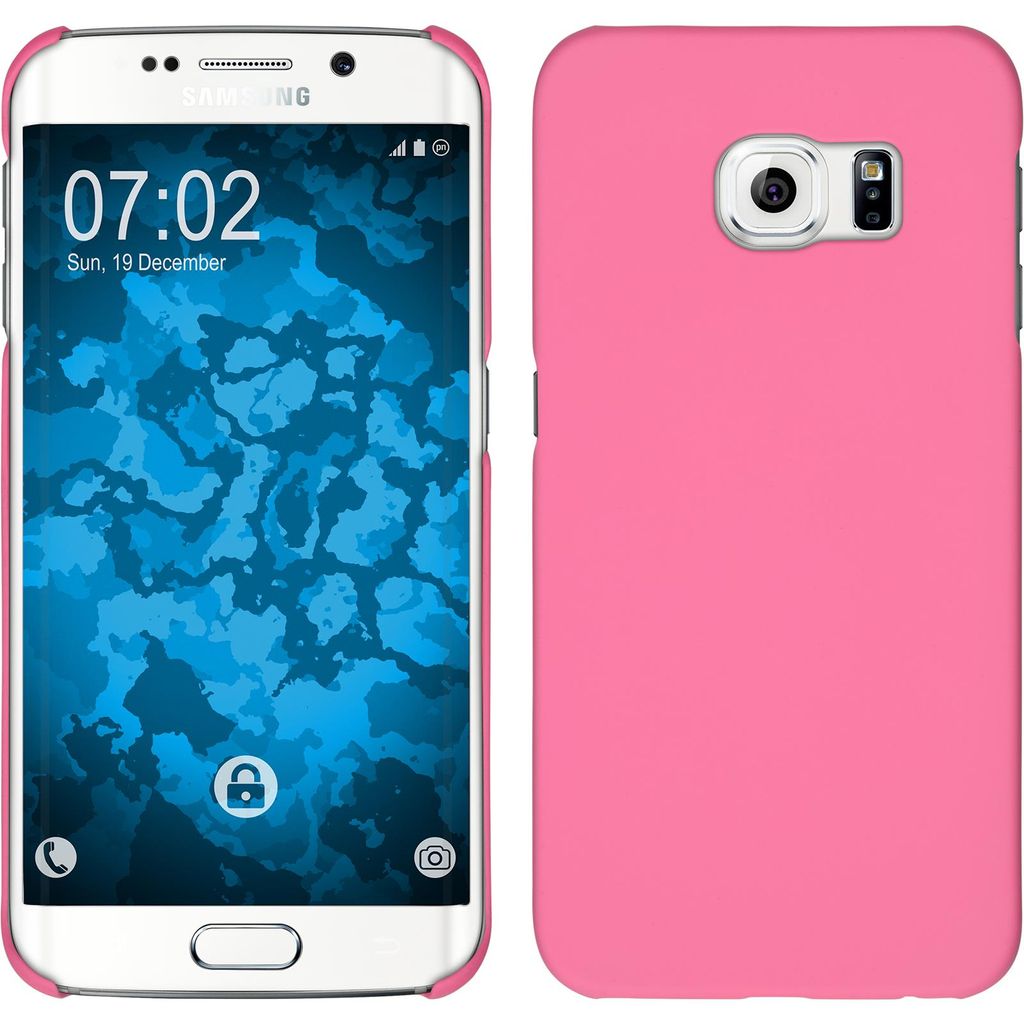 PhoneNatic Case kompatibel mit Samsung Galaxy S6 Edge - Hülle rosa gummiert Hard-case + flexible Folie