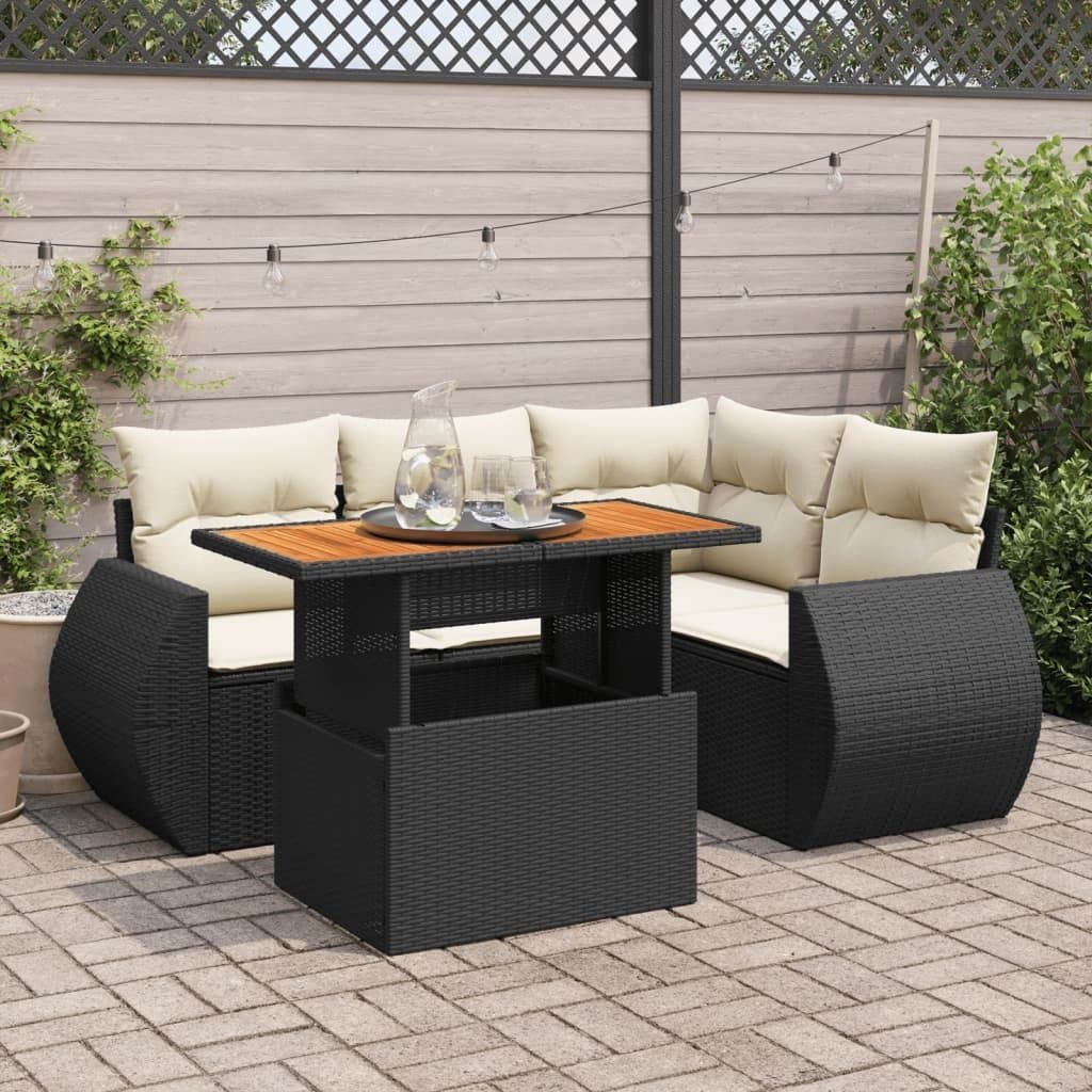 "2026 Promotion" 5-tlg. Garten-Sofagarnitur/Terrassenmöbel - mit Kissen - Schwarz Poly Rattan - Gartenmöbelset CC18282