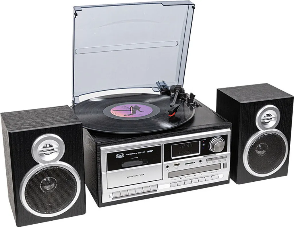 Trevi TT 1072 DAB Tourne-disque Vinyle Stéréo Bluetooth Noir 25W USB