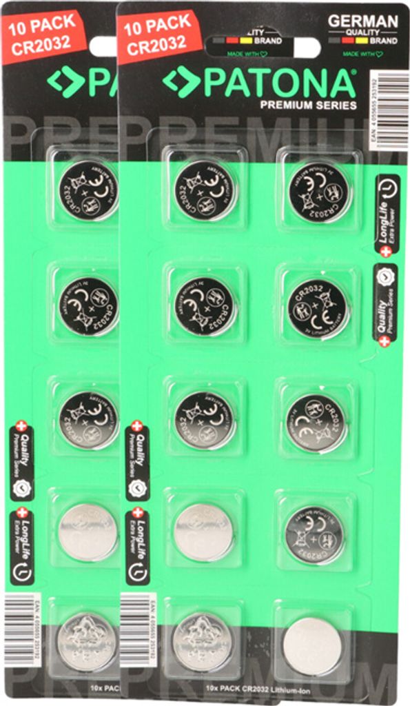 PATONA Premium 20x CR2032 Batterien (2x10er) Pack 3V Lithium