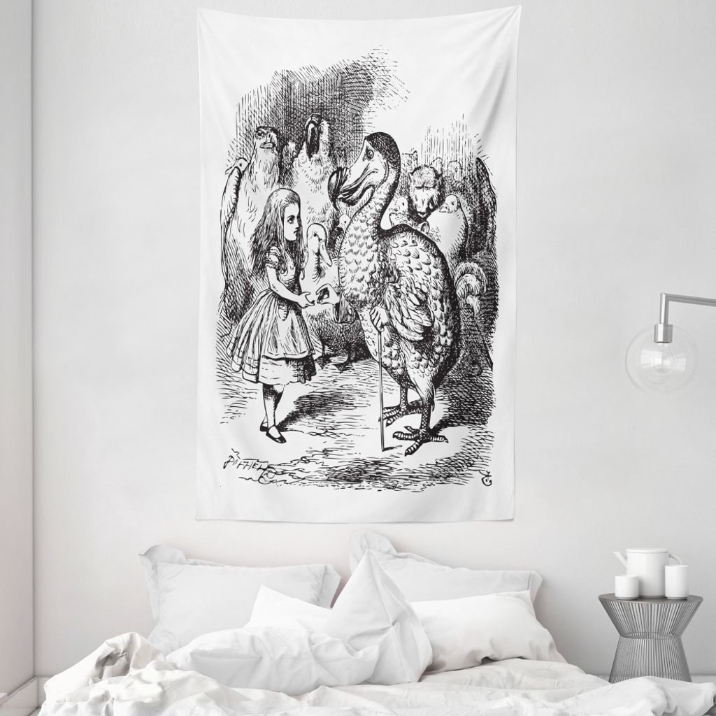 ABAKUHAUS Alice Wandteppich und Tagesdecke, Alice und der Dodo-Skizze aus Weiches Mikrofaser Stoff Waschbar ohne Verblassen Digitaldruck, 140 x 230...