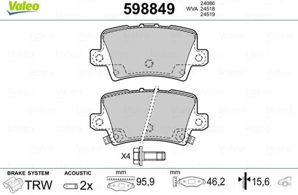 Plaquettes de frein arrière pour Civic VIII VALEO 43022 SMG E00 d'origine