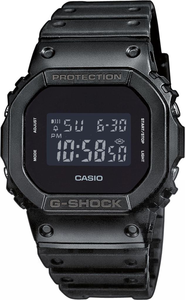A black Casio G-Shock watch is shown against a white background.