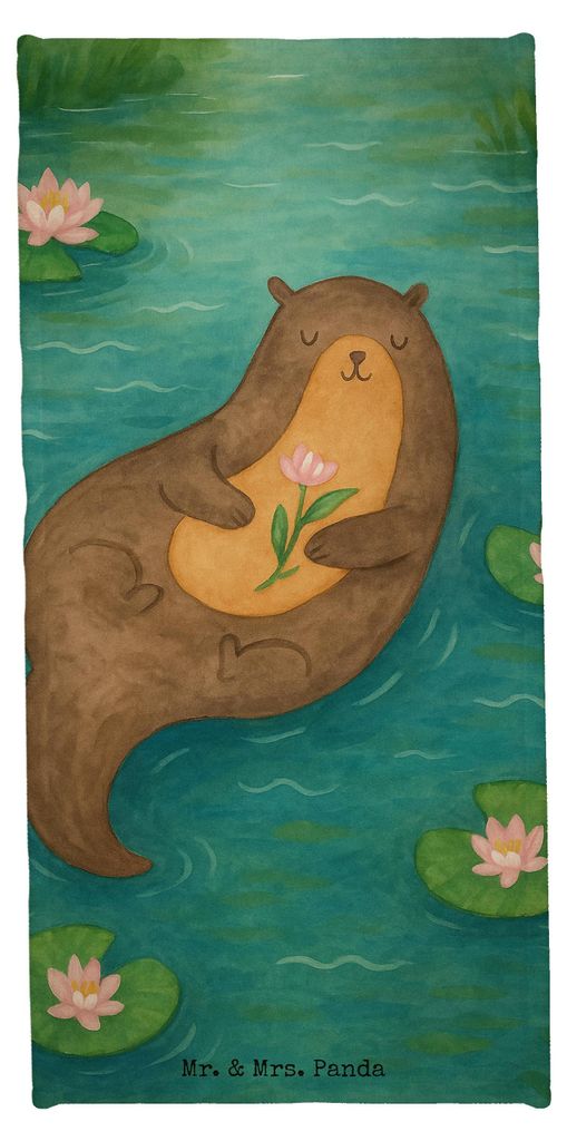 Mr. & Mrs. Panda Badhandtuch Otter Seerose Design - Grau Pastell - Geschenk, Strandtuch, Duschtuch, sporthandtuch, Seeotter, Badehandtuch, glückli...