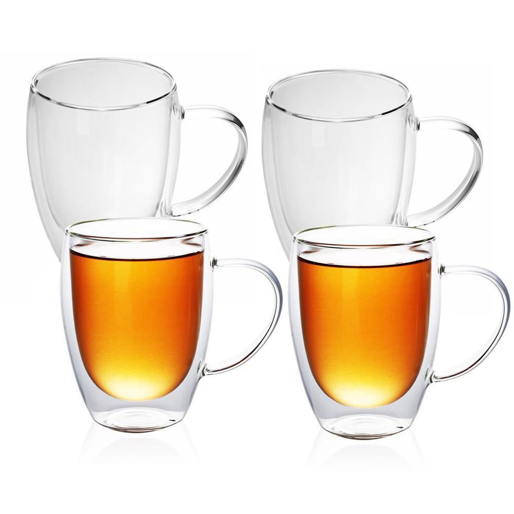 Doppelwandige Kaffee Tee Tasse 300-400 ml Borosilikatglas Thermoglas mit Henkel 