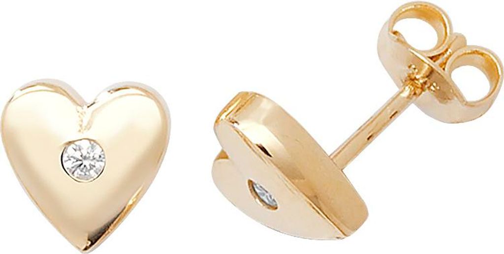 Elegante 9 Karat (375) Gold Herz Damen - Paar Ohrstecker mit Zirkonia - 8mm*8mm; TRS1803