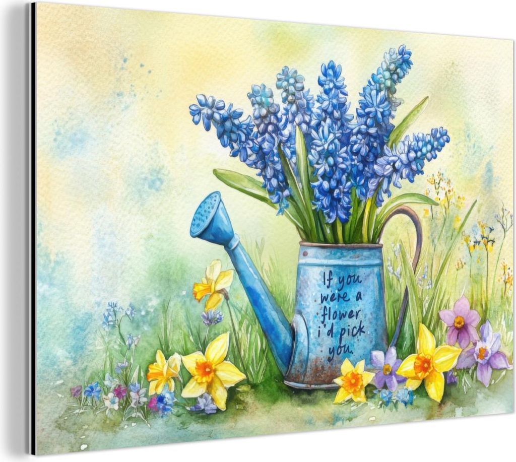 MuchoWow Wanddekoration Metall Metallbild Wandkunst 60x40 cm Lavendelblüten - Zitat - Gießkanne MuchoWow Aluminium Gemälde - Gemälder