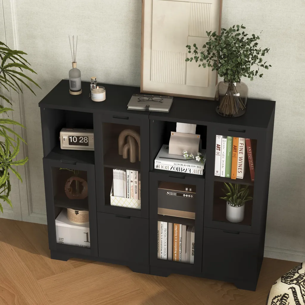 Buffet Moderne Noir MODFU : Solution de Rangement Compact en MDF 100cm - 3