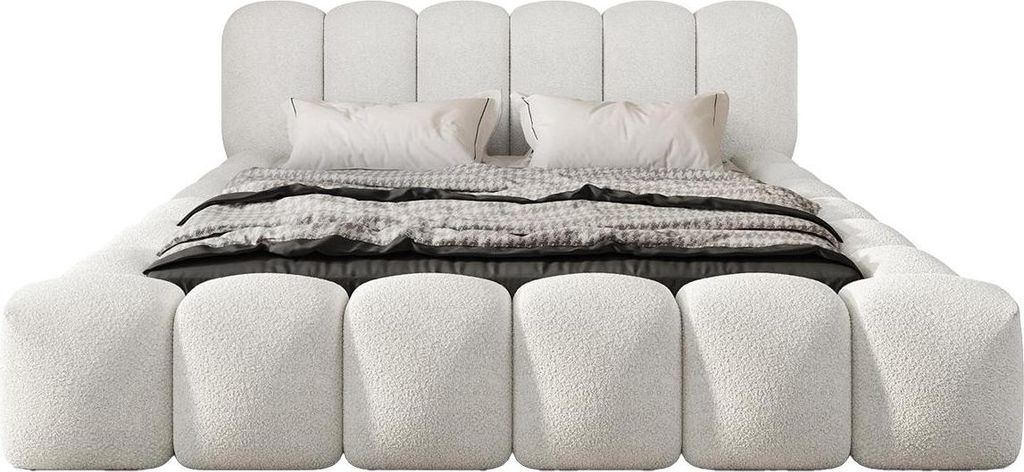 FEDVE Polsterbett TRANI aus Bouclé-Stoff 180x200 cm, Weiß