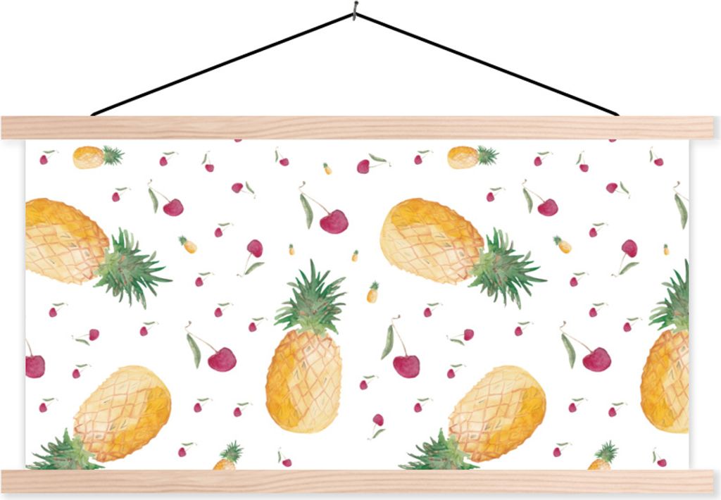 MuchoWow Textilposter Obst - Aquarell - Gestaltung 120x60 cm mit holzfarbenen Rahmen - Klemmleiste