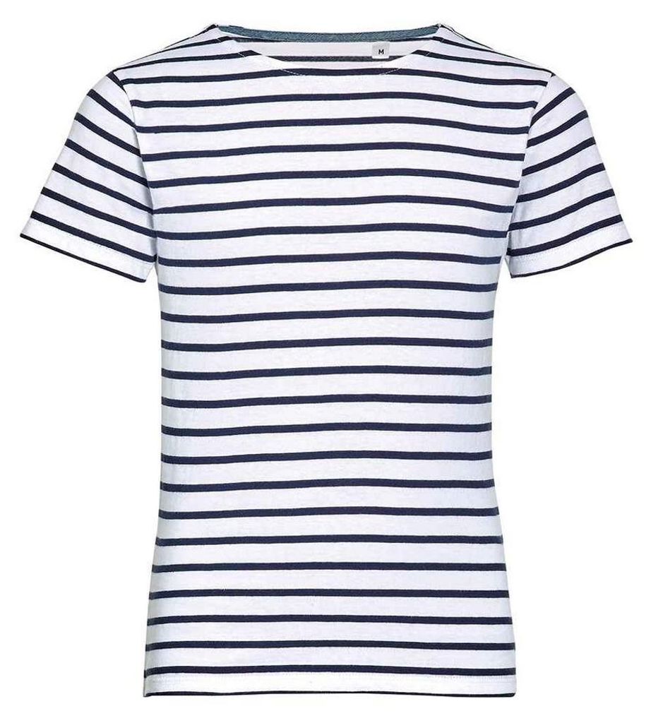 SOLS - "Miles" T-Shirt Rundhalsausschnitt für Kinder LT1452 (116) (Weiß/Marineblau)