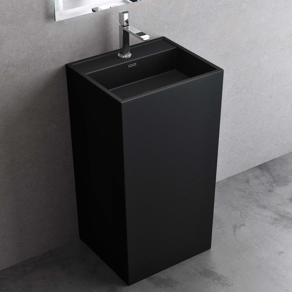 doporro freistehendes Standwaschbecken BTH: 50x42x90cm schwarz matt aus Mineralguss Waschtisch Waschplatz Standsäule Colossum34