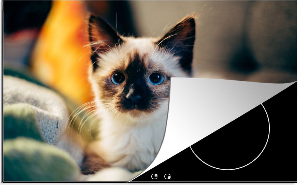 KitchenYeah Herdabdeckplatte Katze - Fell - Schwarz , 76x51cm, Küche Deko, Ceranfeld Herdabdeckung, Abdeckplatte fùr Kochfeld