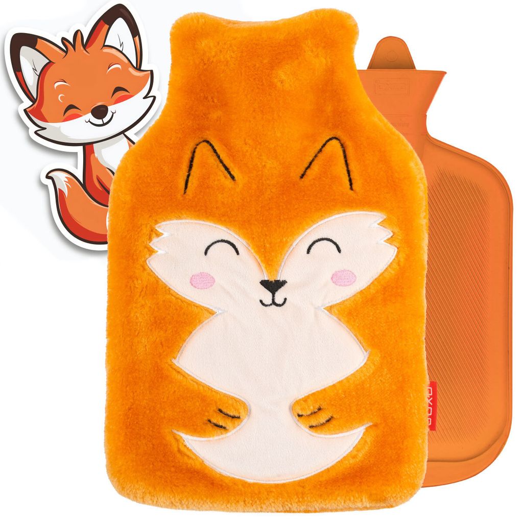 Große Gummiwärmflasche mit Bezug FUCHS 1,8 l von SOXO, Geschenk für Kinder, Geschenk für die Frau zum Geburtstag