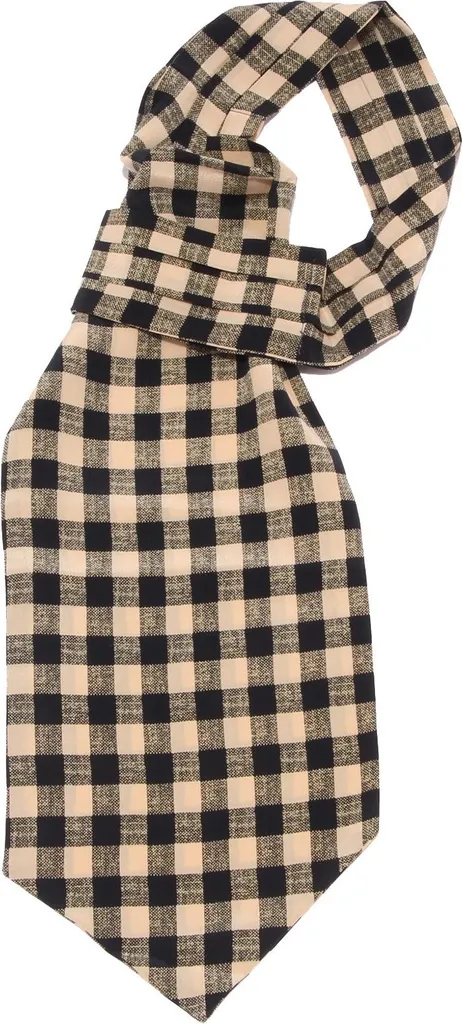 Cravate Ascot Messori Soie Naturelle Noire et Beige Motif Raffiné Chic
