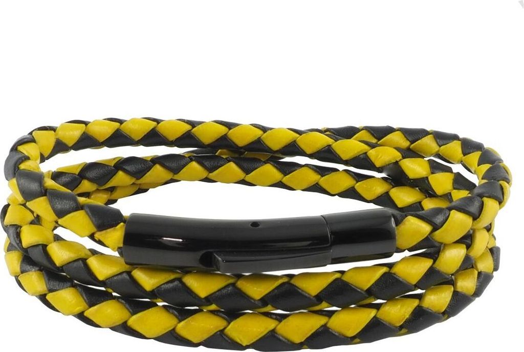 Lederkette Lederband Herren Halskette Schwarz Gelb 17-100 Produktbild 