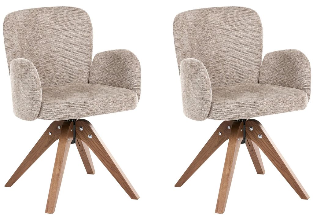 BELIANI Drehbarer Esszimmerstuhl 2er Set Taupe Stoff Braune Produktbild 