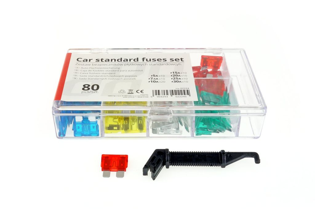 Set di fusibili piatti per auto STANDARD - 80 pezzi di Immagine del prodotto 