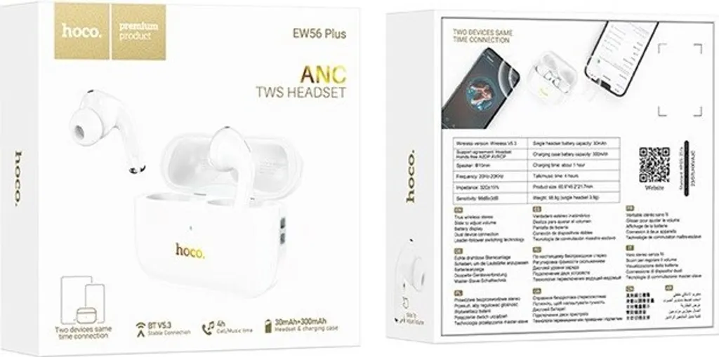 Évitez les Câbles Emmêlés avec les Écouteurs Hoco EW56 Plus Bluetooth Blanc