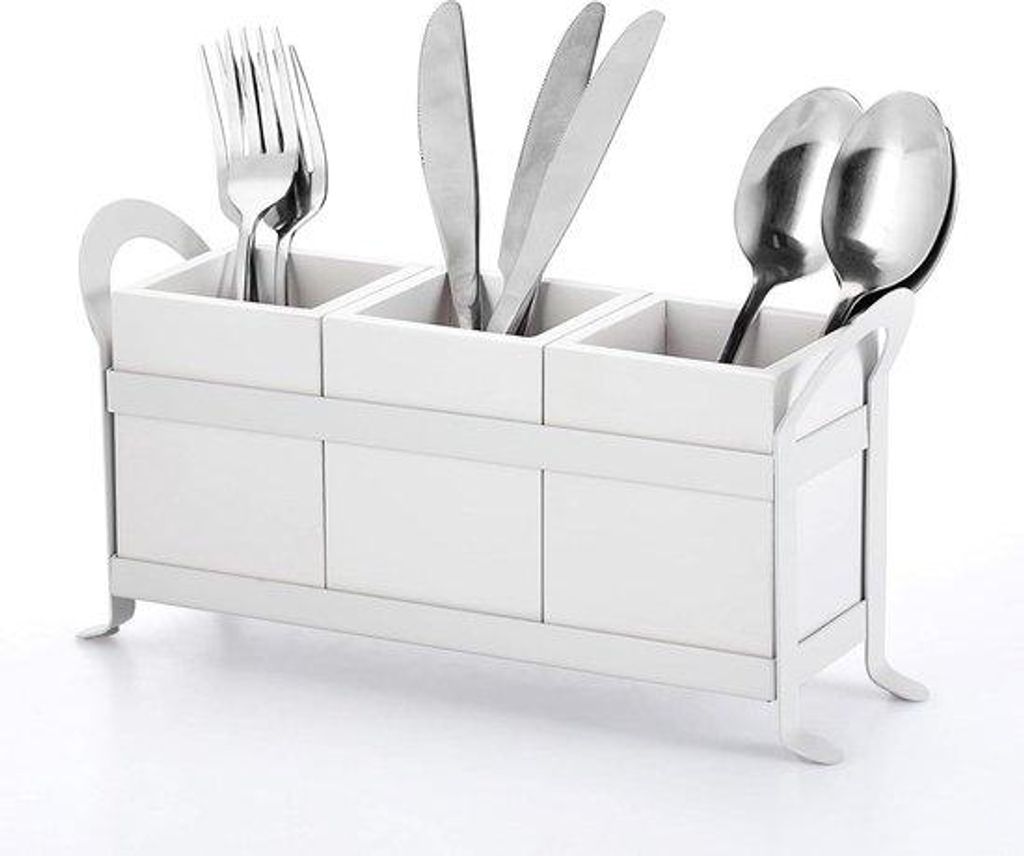 Küchenbesteckhalter aus Holz und Metall, 3-teilig, Küche, braun/weiß