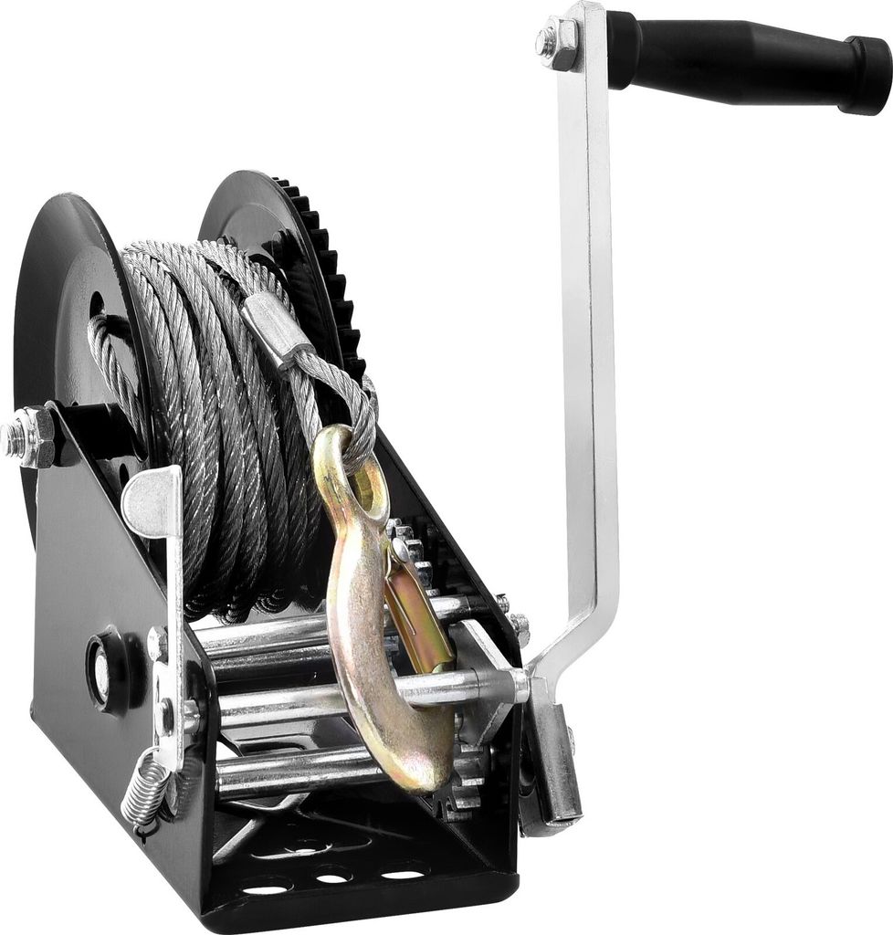 Seilwinde 1587,5kg Handseilwinde 260x147x182mm Bootswinde 2-Wege-Ratsche/2-Gang Handwinde mit ca. 10m Kabel Gurtwinde mit ergonomischen Griff Hands...