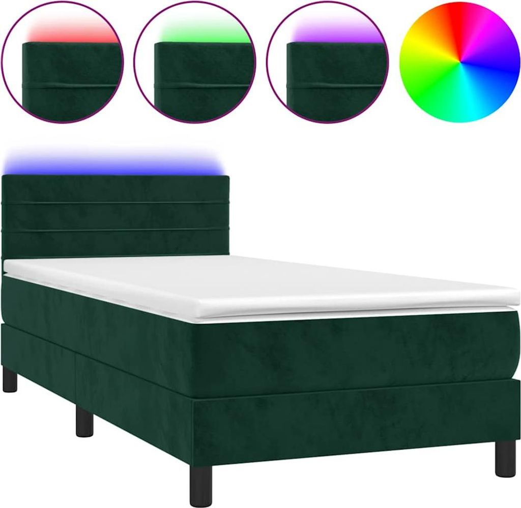 vidaXL Boxspringbett mit Matratze & LED Dunkelgrün 80x200 cm Samt