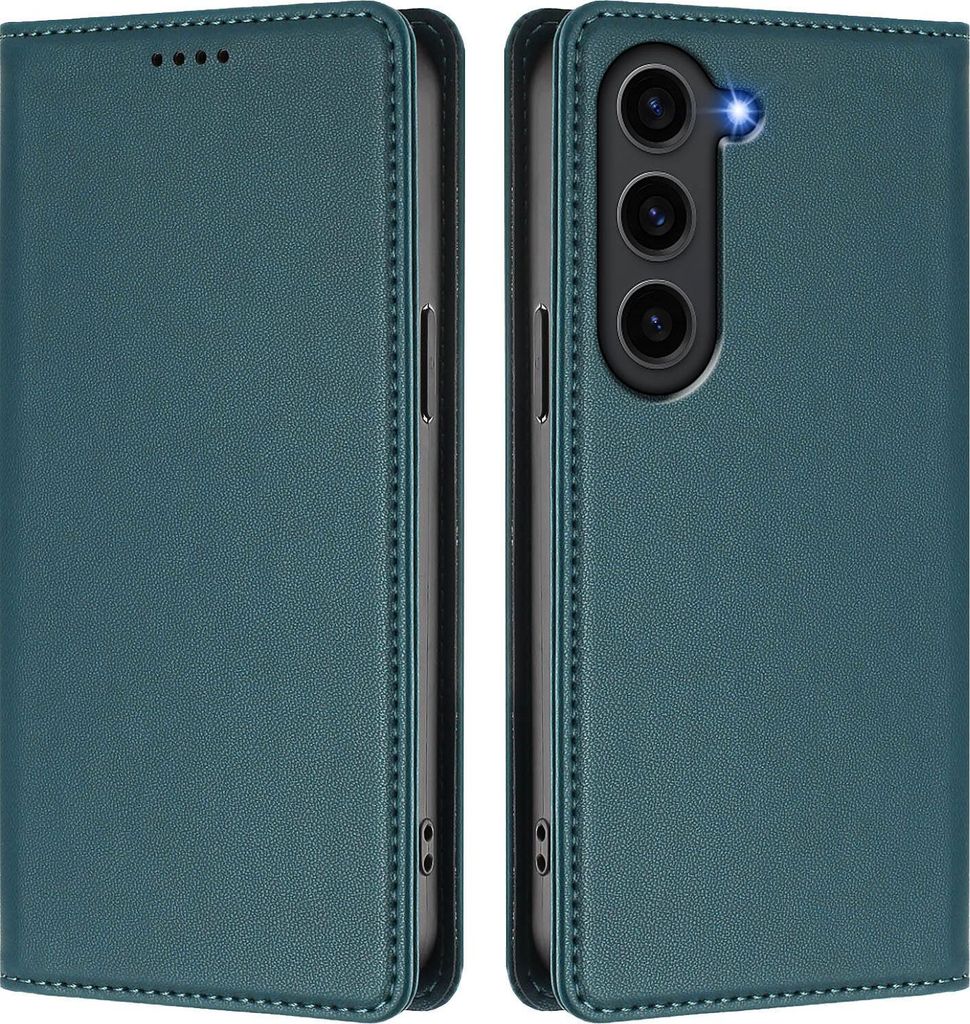 Handyhülle für Samsung Galaxy S23 FE, Kunstleder Klapphülle Stoßfeste Magnetische Hülle mit Ständer Grün