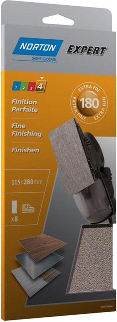 Norton Expert Schleifpapier 115x280mm K180 8er VE Ungelocht / zum Einspannen