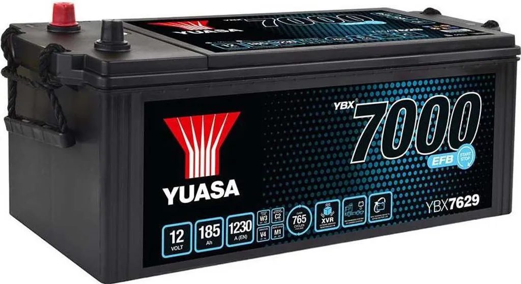 Batterie 12V 185Ah Yuasa EFB pour Démarrage Engins de Chantier et Bus