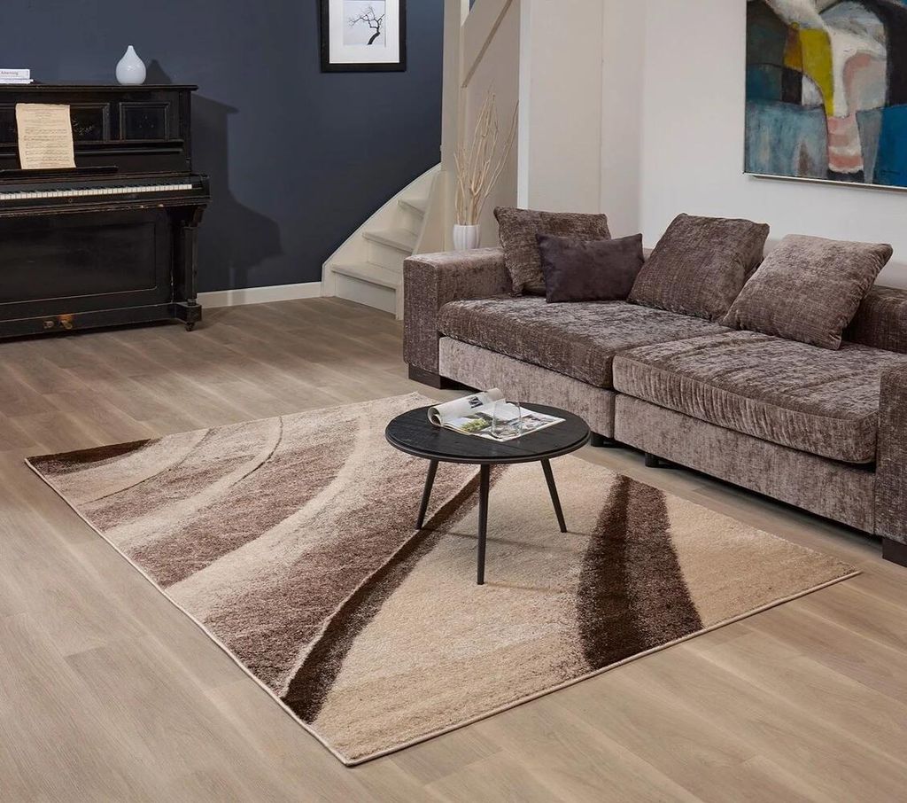 Flycarpets Teppich Kurzflor Weich Wohnzimmer Modern Uni Braun Beige Lima – Größe 240 x 340 cm