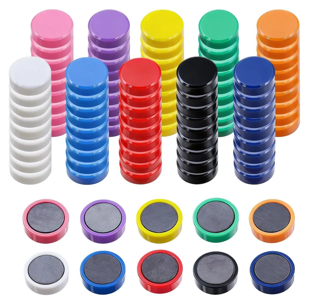Lot de 100 aimants colorés puissants ronds pour tableau blanc et bureau