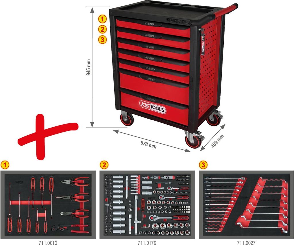 RACINGline BLACK/ROT Dielenský vozík so 7 zásuvkami a 215 Obrázok produktu 